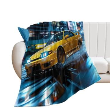Imagem de Cobertor super macio de flanela leve e refrescante para sofá-cama, cadeira, sofá, carro, viagem ao ar livre, leve, quente, amarelo, modificado, JDM, carro S15, noite chuvosa, velocidade drift 101,6 cm