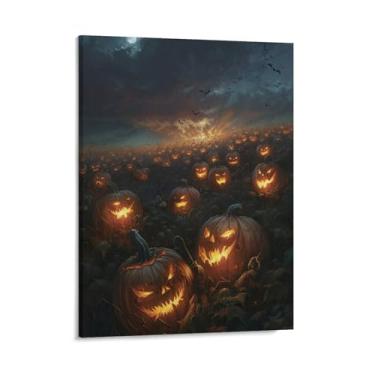 Imagem de HouLaiZhe Pôster de Halloween Remendo Abóbora Morcegos Tela Terror Impressões de Arte de Parede Decorações de Halloween Decoração de Parede Estética Gótica para Sala de Estar Quarto 08 x 10 polegadas