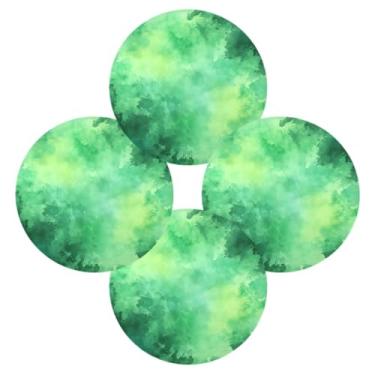 Imagem de Wassud Jogo americano conjunto de 4 tapetes de mesa redondos tingidos verdes abstratos para cozinha e jantar tapetes laváveis resistentes ao calor decoração de mesa 39 cm