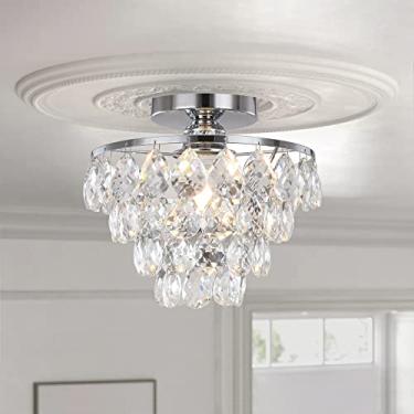 Imagem de Mini Lustre de Cristal para Teto, Luminária de Teto Pequena e Moderna em Cristal para Corredor, Lustre de Cristal de Embutir para Quarto, Hall e Sala de Estar (Prateado)
