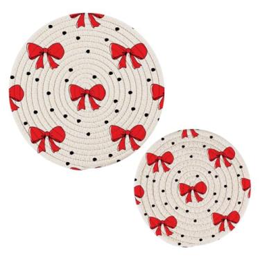Imagem de Wassud Trivet de arcos e pontos para pratos quentes, suportes de panela redondos de algodão, almofadas quentes, porta-copos elegantes, decoração de cozinha e acessórios, 2 peças