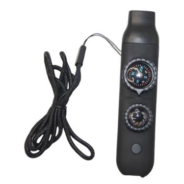 Imagem de KiBcsLic Apito de emergência com cordão, bússola com luz e lupa, multifuncional e portátil para camping, viagens escaladas, Preto