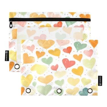 Imagem de Wassud Pacote com 2 pastas de fichário Rainbow Hearts com 3 furos, pasta organizadora de arquivos para casa, escritório