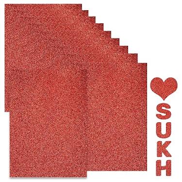 Imagem de Sukh Papel de cartolina com glitter vermelho - papel de artesanato com glitter a4 artesanato colorido grosso Natal caixa de presente de dia dos namorados embrulho DIY festa de aniversário brilhante decoração scrapbook 210GSM 10 peças