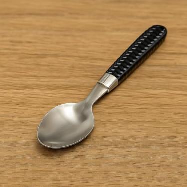 Imagem de Praticasa Kit 6 Colheres de Sobremesa Inox Linha Gramado, Cabo Preto Decorado, Aço Inoxidável