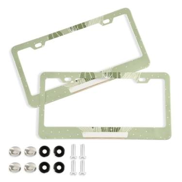 Imagem de Wassud Cactus in Pot Moldura de placa de licença com parafusos, 2 pacotes de molduras decorativas de etiqueta de carro de alumínio, acessórios de carro de aço inoxidável para mulheres e homens