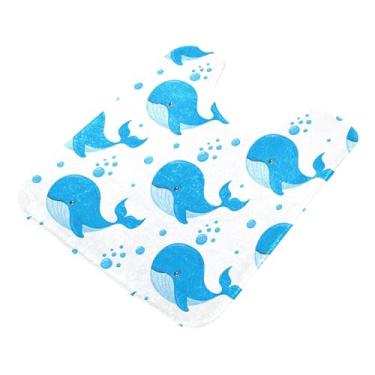 Imagem de Burbuja Tapete de banheiro Blue Whales, tapete de banho absorvente de pelúcia macio, base antiderrapante para piso de banheiro, oval em forma de U