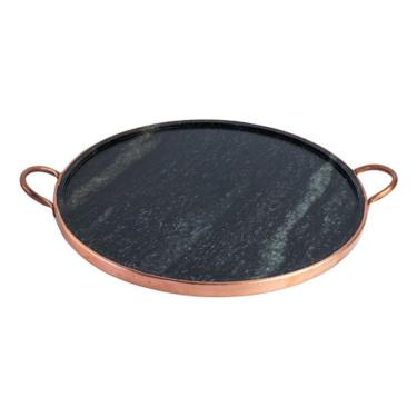 Imagem de Forma De Pedra Sabão Para Pizza 32 Cm Alças De Cobre Curada