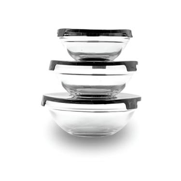 Imagem de Conjunto de Potes de Vidro com Tampa, 3 Peças, Transparente e Branco, 200ml/400ml/550ml, para Armazenamento de Alimentos