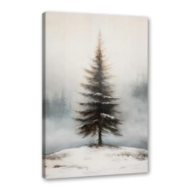 Imagem de Pôster de paisagem de Natal inverno fazenda alce pinhas boneco de neve natureza pintura em tela impressão de parede decoração de sala de estar (SKU3,20.3x30.5 cm = (20x30cm), emoldurado (tela