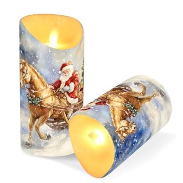 Imagem de Blueangle Pacote com 2 velas de rena de Papai Noel sem chama com controle remoto e temporizador, velas LED cintilantes (7,6 cm x 15 cm) para decoração de casa, casamento, acampamento (516)