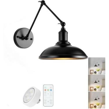 Imagem de Arandela vintage com interruptor, ajustável em 360°, com cabo e plugue, para uso interno, em metal, soquete E27, estilo retrô industrial, luminária de cabeceira giratória para leitura no qua