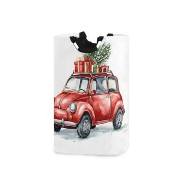 Imagem de xigua Cesto de lavanderia grande para carro vermelho de Natal com alça, cesto de roupas dobrável para organização de brinquedos e roupas no quarto, banheiro e lavanderia