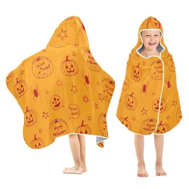 Imagem de Burbuja Toalha de banho com capuz de abóbora de Halloween para crianças, toalha de praia de pelúcia macia absorvente para meninas e meninos 3-10 anos, 61 x 127 cm