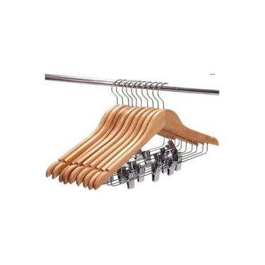 Imagem de Cabide de Madeira com Presilhas, Marrom Claro, 45x25cm, 122g, Metal e Madeira