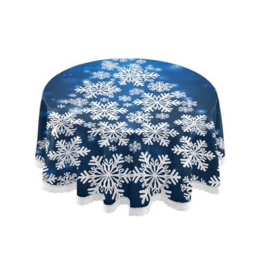 Imagem de Qilmy Toalha de mesa redonda de árvore de Natal brilhante 152 cm, resistente à água, à prova de derramamento, capa de mesa grande para jantar de reunião de família em ambientes internos e externos