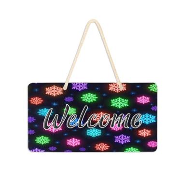 Imagem de Burbuja Placa de boas-vindas de flocos de neve neon para porta da frente, placa de boas-vindas de PVC para decoração de férias, 15 x 28 cm