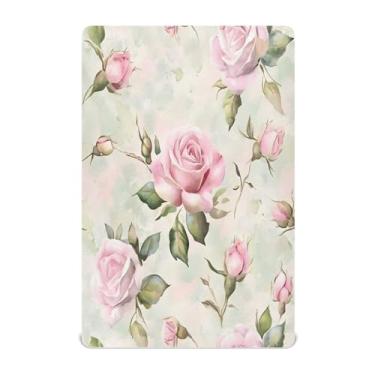 Imagem de STAYTOP Lençóis de berço vintage rosa para meninos e meninas, lençol com elástico para berço padrão e colchão infantil, lençol de microfibra supermacia 99 × 69 × 5 cm