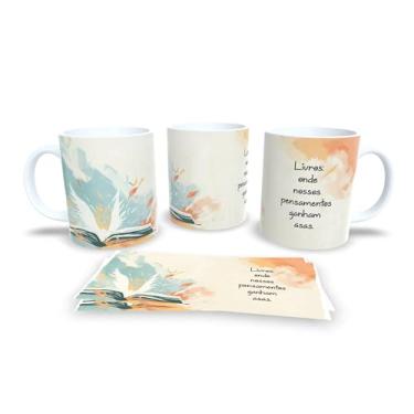 Imagem de Caneca com Ilustração de Criança e Estrelas, Frase Fernando Pessoa, Design Noturno, Cerâmica Branca (18727)