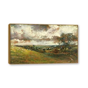 Imagem de Moldura de madeira de teca. Mural com moldura de madeira maciça John Constable Pintura de paisagem Arte de romance Arte de parede elegante emoldurada. (Paisagem costeira). 30 x 51 cm