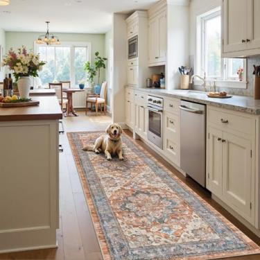 Imagem de Bsmathom Tapete de corredor – Tapete longo vintage antiderrapante 7,5 x 25,4 cm para entrada, pelo baixo, lavável à máquina, tapete fino, para cozinha, quarto, sala de estar, lavanderia