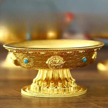 Imagem de FENNYYAR Prato de frutas estilo chinês Deus da riqueza santuário budista, 18 cm, prato de oferta ornamento de sala de estar doméstico