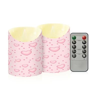 Imagem de Wassud Pacote com 2 velas sem chama com estampa de coração dos namorados com controle remoto, velas realistas cintilantes com temporizador, velas decorativas para Natal, casamento, festa, decoração de