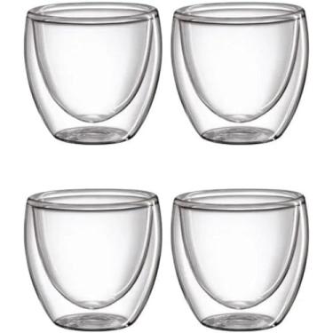 Imagem de Copo Térmico de Vidro com Parede Dupla, 100ml, Transparente, Design Minimalista, Kit com 2 Unidades, para Café e Bebidas Quentes e Frias, 6.5x6.5cm