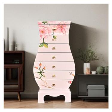 Imagem de Cômodas Cômoda com 7 gavetas, cômoda de madeira para armário, moderna para quarto, organização e armazenamento escritório, móveis(Pink)
