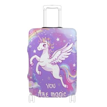 Imagem de Joisal Lindas capas de mala de unicórnio arco-íris para bagagem, acessórios de viagem para mulheres que viajam, P, serve para capa de 45 a 50 cm, Nuvem arco-íris de unicórnio fofo, L 26-28 in, Capa de