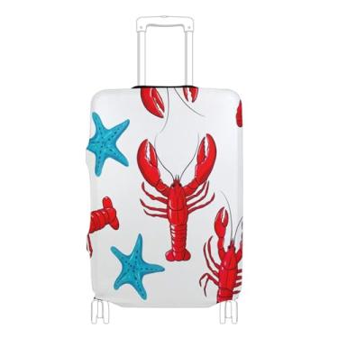 Imagem de Joisal Capa protetora de bagagem colorida fofa anti-arranhões lagostas vermelhas azul estrela do mar viagem mala de viagem, P, serve para capa de 45 a 50 cm, Lagostas vermelhas, estrela-do-mar azul, S