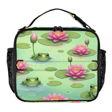 Imagem de Joisal Cute Frogs Lily Pads Lancheira de verão para mulheres meninas lancheira masculina lancheira para trabalho linda bolsa térmica rosa transportadora de alimentos para escola