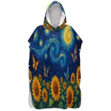 Imagem de Joisal Roupão para adultos poncho de surfe toalha de banho com capuz vestível pastel amarelo floral flor estrelado ponchos femininos com capuz