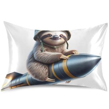 Imagem de Lindas capas de almofada de cetim bicho-preguiça para cabelo capas de almofadas decorativas de resfriamento king queen padrão capas de travesseiro para cama, tamanho king, 101,6 cm x 50,8 cm