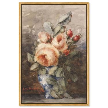 Imagem de Art Remedy Tela floral natureza morta, 25,4 cm x 38,1 cm, moldura dourada, Boeket Rozen em 1867