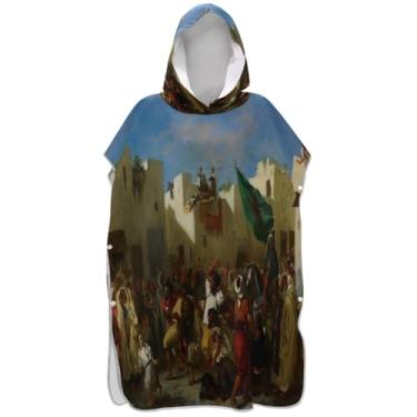 Imagem de Joisal Roupão para adultos, poncho de surfe, toalha de banho com capuz, arte de secagem rápida, pintura romântica, homens e mulheres, poncho com capuz