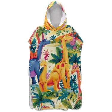 Imagem de Joisal Roupão de mudança de poncho de surfe para toalha de natação com capuz absorvente desenho animado dinossauro colorido masculino feminino poncho com capuz