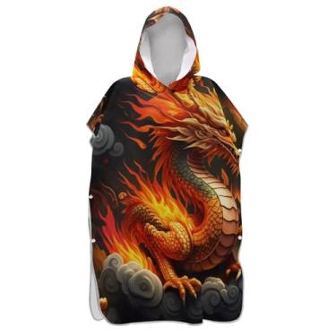 Imagem de TSENQUE Trocador de poncho de surfe para Adul com capuz toalha de praia estampado plus size dragão majestoso estético ponchos femininos com capuz
