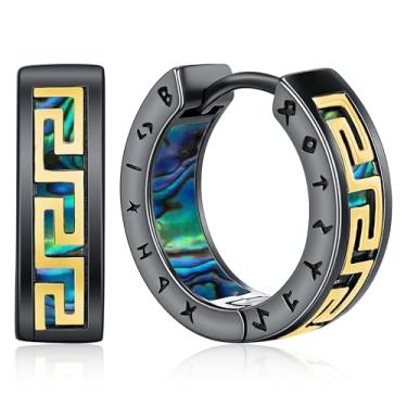 Imagem de Brincos Viking nórdicos para homens e mulheres 16 mm prata esterlina 925 aço inoxidável Huggie Rune brinco de argola celta joias viking presentes brincos de argola punk resistente prata preto, one