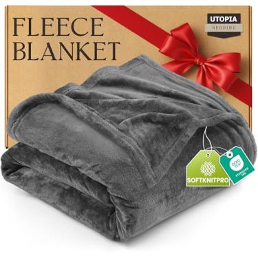 Imagem de Cobertor de Lã Utopia Bedding, 300 g/m², Luxuoso, Antiestático, Felpudo, Macio, de Microfibra, para Cama, Cinza, Tamanho Solteiro, 152 x 203 cm