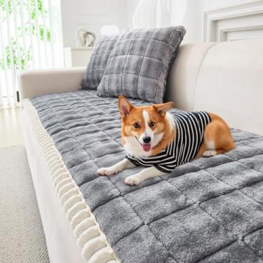 Imagem de WTHAVEN Capa de sofá para cães, lavável, felpuda, para sofá com 3 almofadas, aceita animais de estimação, capa de sofá antiderrapante (veludo leite, cinza escuro, 70 x 150 cm)