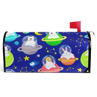 Imagem de TSENQUE Capas decorativas para caixa de correio magnética outono caixa de correio vinil casa de fazenda decorações ao ar livre animais fofos planeta azul tamanho padrão 52,6 x 45,8 cm