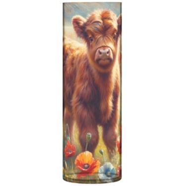 Imagem de Vaso de flores de papoula de vaca Highland para jardim, cilindro, decorativo, fofo, alto, plástico, personalizado, decoração de quarto, estética, 30 x 9,9 cm