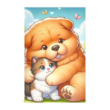 Imagem de Joisal Conjunto de toalhas de prato de verão para cachorro Chow Chow de desenho animado decoração de cozinha toalha de mão de chá bonito para lavar pratos macios absorventes 45 x 71 cm, pacote com 4