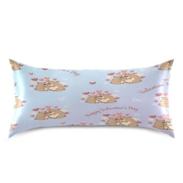 Imagem de Blueangle Fronha de cetim refrescante para cabelo e pele, capa de almofada de casal capivara de desenho animado, tamanho king 50,8 x 101,6 cm com fecho de envelope (584)