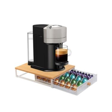 Imagem de Sedegn Organizador de cápsulas de café com gaveta deslizante compatível com cápsulas Nespresso, comporta até 54 cápsulas nespresso pequenas ou 28 grandes, cor de carvalho