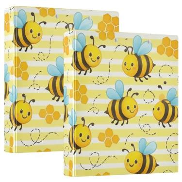 Imagem de Fichários de 3 anéis personalizados com listras amarelas de 3 cm com 200 folhas, pastas, caderno, anel redondo, fichário de apresentação, 31,5 x 27 x 6 cm, 1 pacote