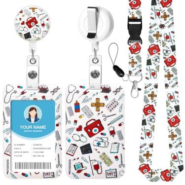 Imagem de Soleebee Cordão branco de enfermeira para crachás de identificação, lindo suporte de crachá de identificação e cordão destacável, chaveiro retrátil, carretel de crachá resistente com clipe mosquetão