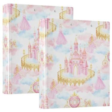 Imagem de Fichários de castelos de contos de fadas com nuvens rosa pastel, 3 cm, 3 anéis, comporta 200 folhas, lindas pastas de caderno, anel redondo, floral, fichário de escritório, 31,5 x 27 x 6 cm, 1 pacote