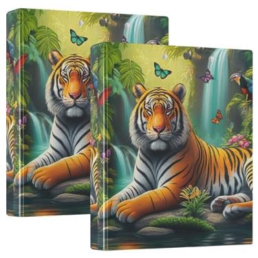 Imagem de Fichários de 3 anéis personalizados Cool Tiger Tropical de 3 cm comporta 200 folhas, portfólio, anel, impressão, redondo, fichário, receita, 31,5 x 27 x 6 cm, 1 pacote